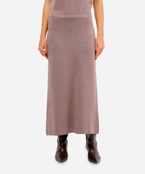 saia midi de tricot canelada cinza