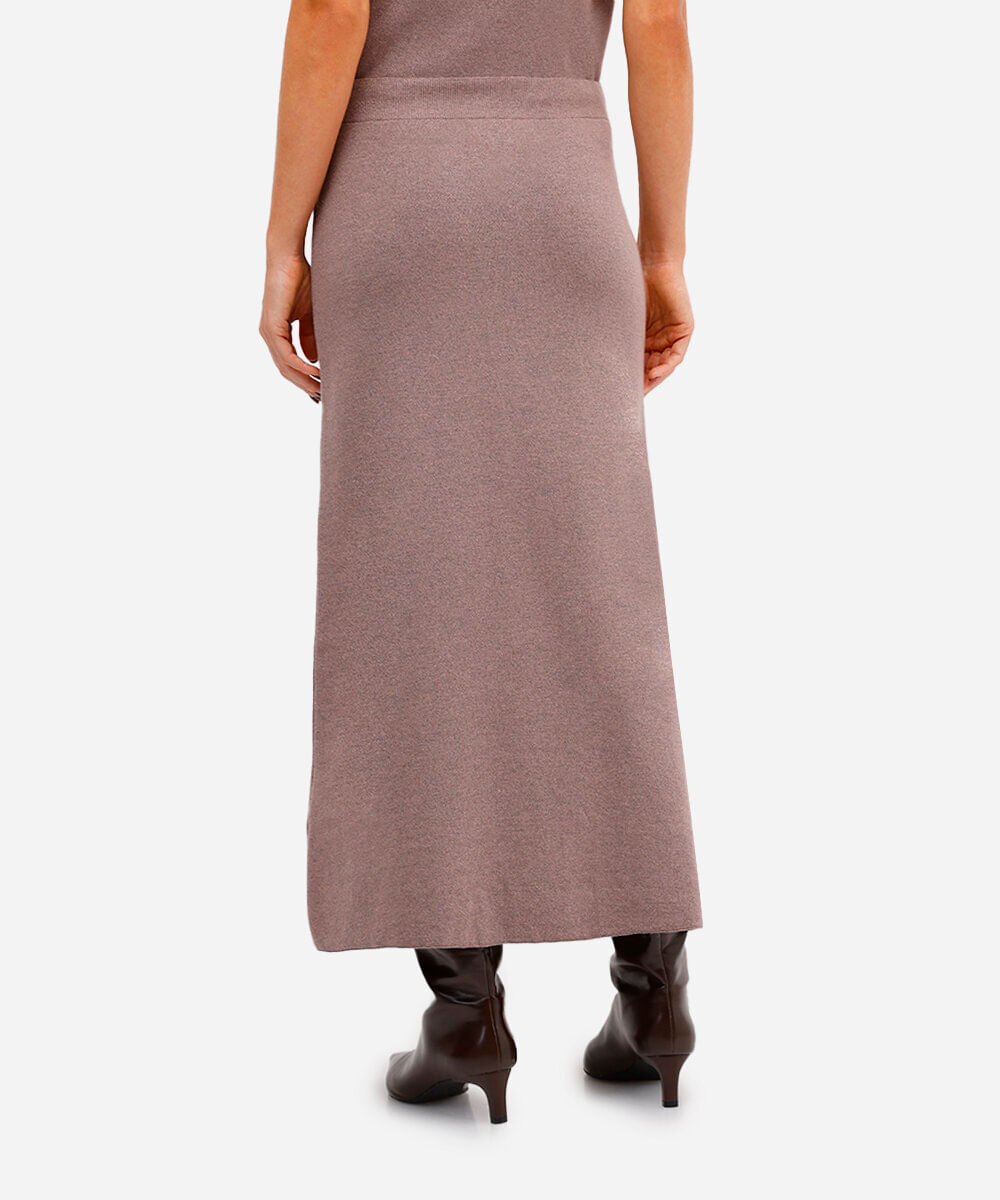 saia midi de tricot canelada cinza