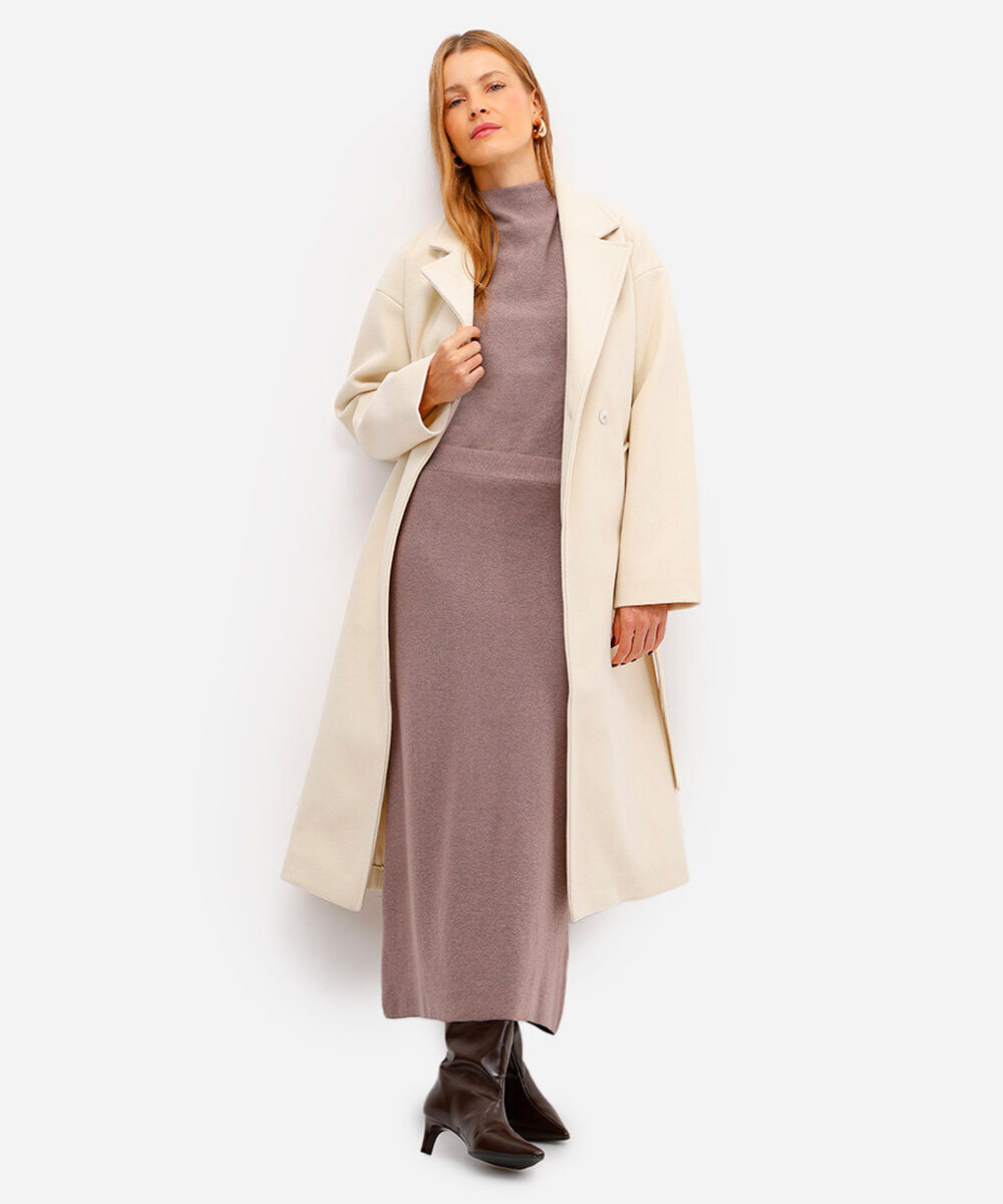 saia midi de tricot canelada cinza