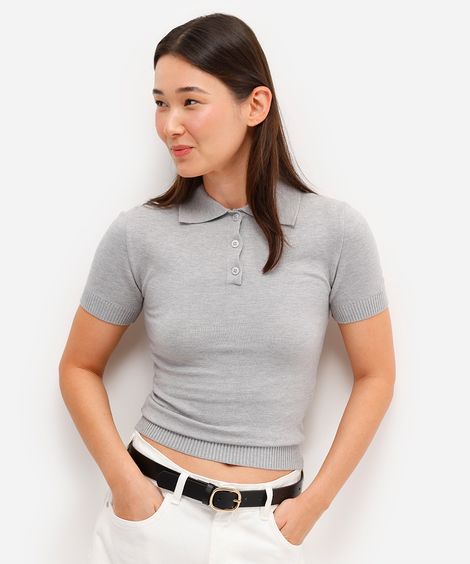 polo feminina de tricot cinza