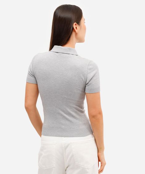 polo feminina de tricot cinza