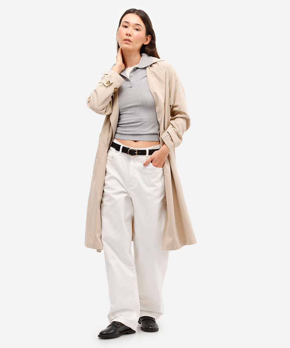 polo feminina de tricot cinza