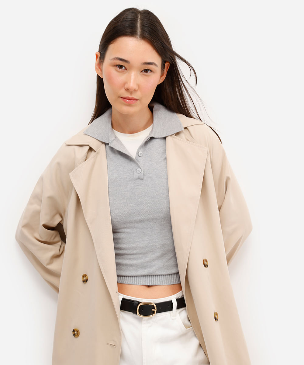 polo feminina de tricot cinza