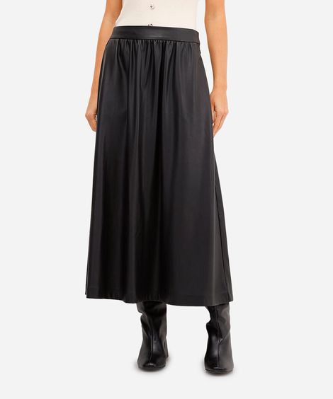 saia midi feminina de poliuretano preta