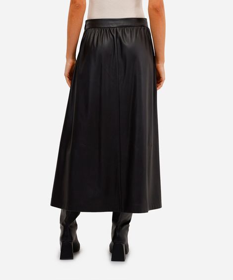 saia midi feminina de poliuretano preta