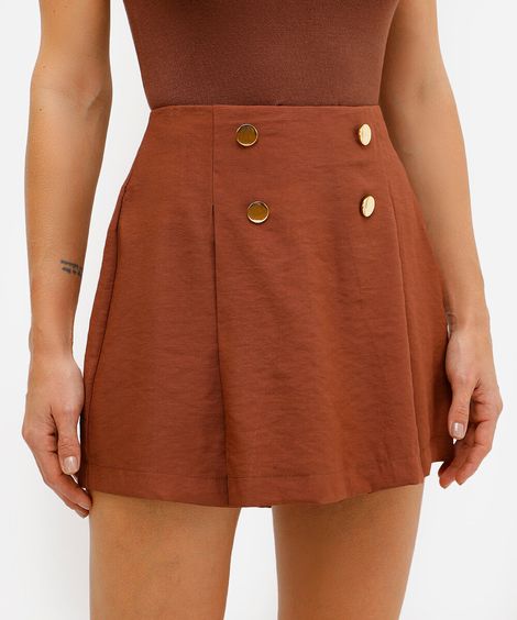 minissaia feminina de viscose com pregas marrom