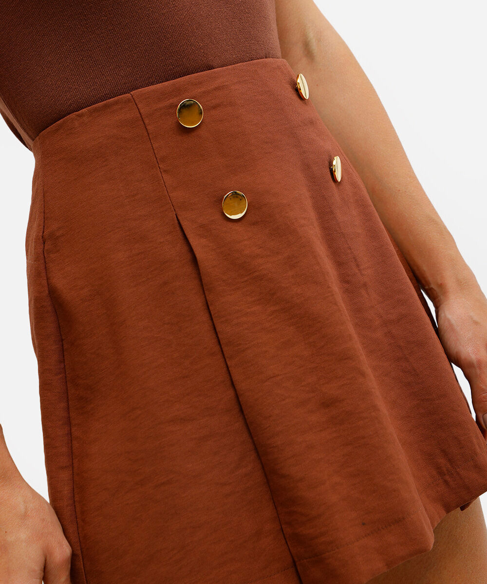 minissaia feminina de viscose com pregas marrom