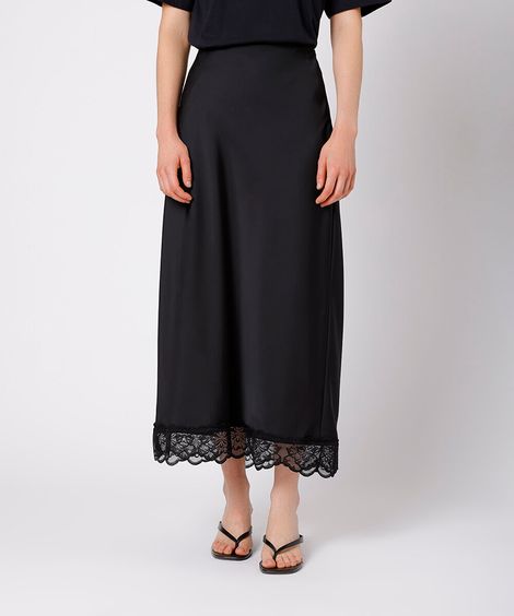 saia midi feminina acetinada com renda mindset preta