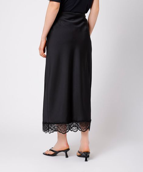 saia midi feminina acetinada com renda mindset preta