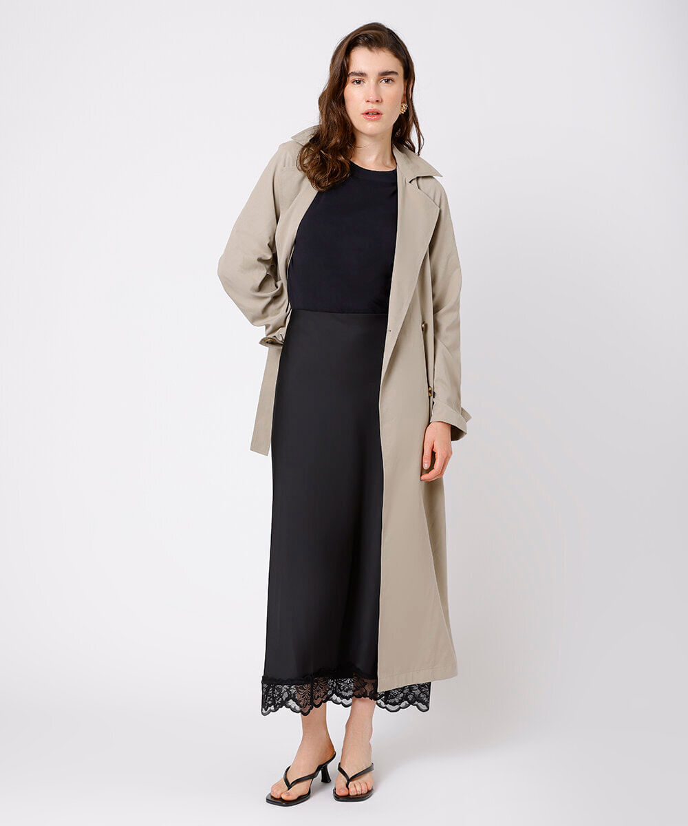 saia midi feminina acetinada com renda mindset preta