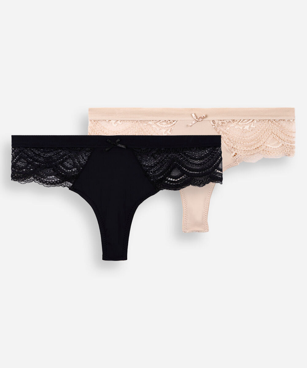 kit de 2 calcinhas fio dental com renda colorido