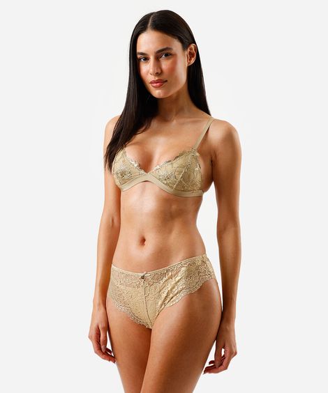 calcinha caleçon feminina de renda floral amarela