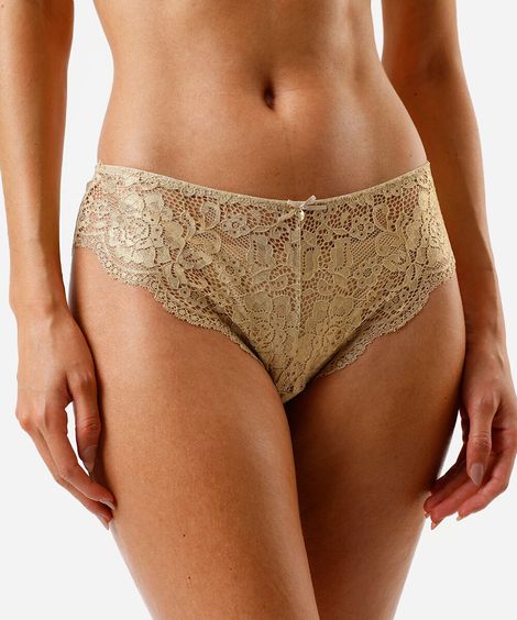calcinha caleçon feminina de renda floral amarela