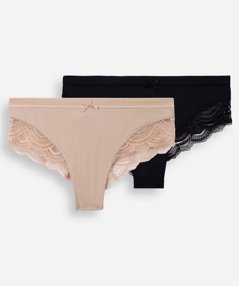 kit de 2 calcinhas caleçon com renda colorido