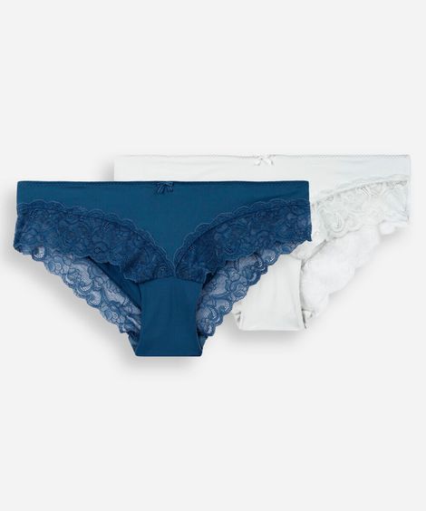kit de 2 calcinhas caleçon com renda colorido