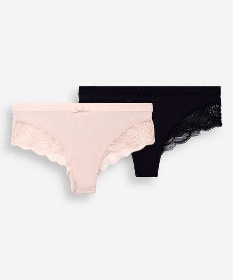 kit de 2 calcinhas caleçon com renda colorido