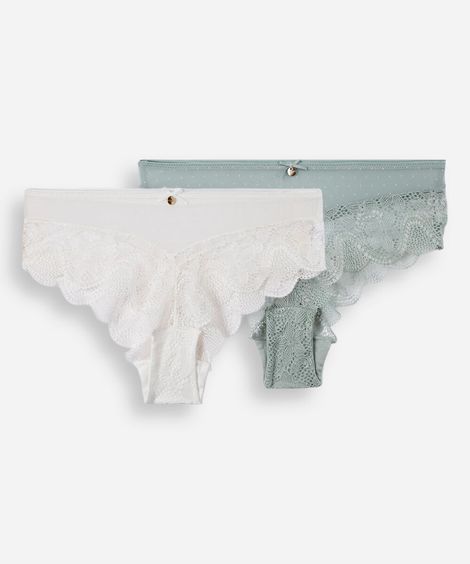 kit de 2 calcinhas caleçon em renda e poá colorido