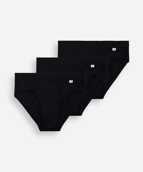 kit de 3 cuecas slip masculinas de algodão preto