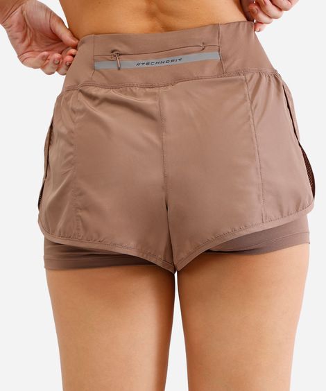 short running com forro e bolso esportivo ace marrom