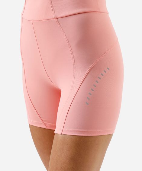 bermuda feminina esportiva com recortes e refletivos rosa