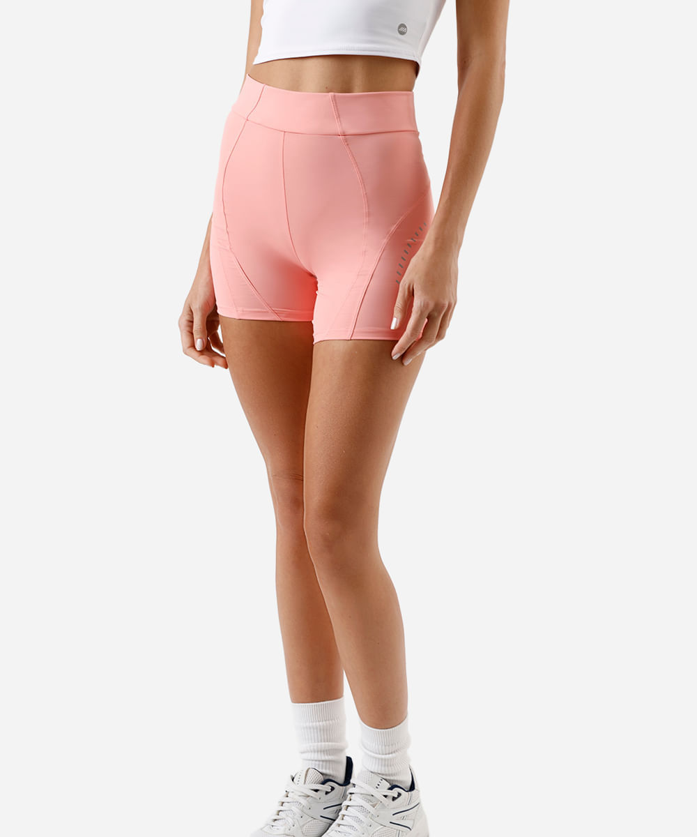 bermuda feminina esportiva com recortes e refletivos rosa