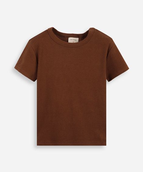camiseta baby look juvenil de algodão canelada marrom