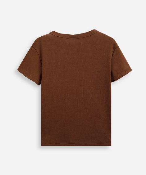 camiseta baby look juvenil de algodão canelada marrom