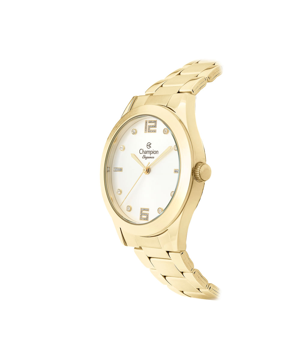 kit relógio feminino champion analógico cn25145w dourado