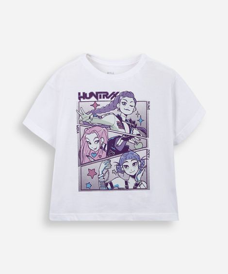 camiseta infantil nina guerreiras k pop huntrix off white