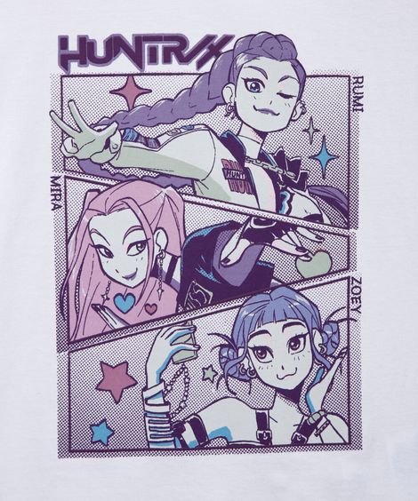 camiseta infantil nina guerreiras k pop huntrix off white