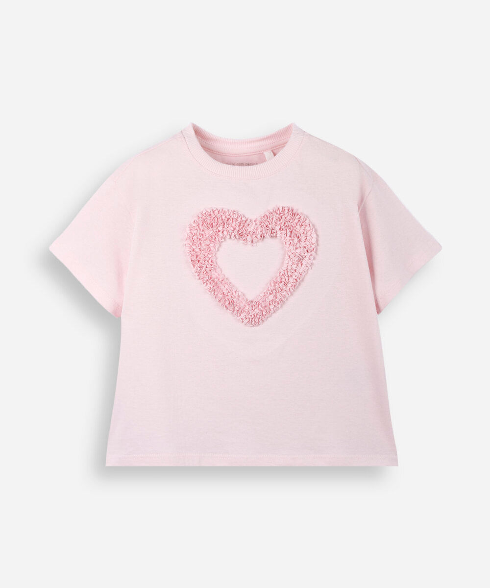 blusa infantil de algodão com coração de chiffon rosa