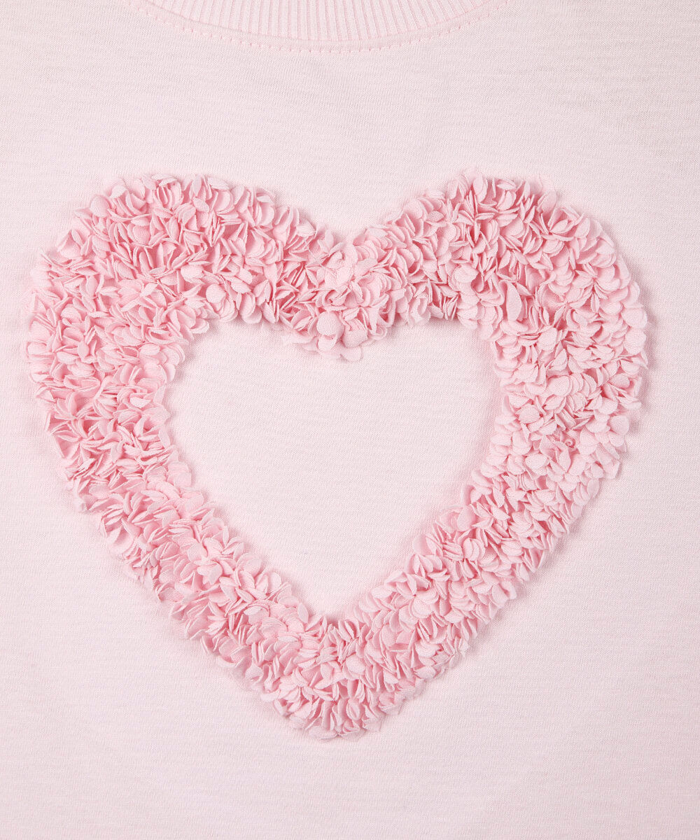 blusa infantil de algodão com coração de chiffon rosa