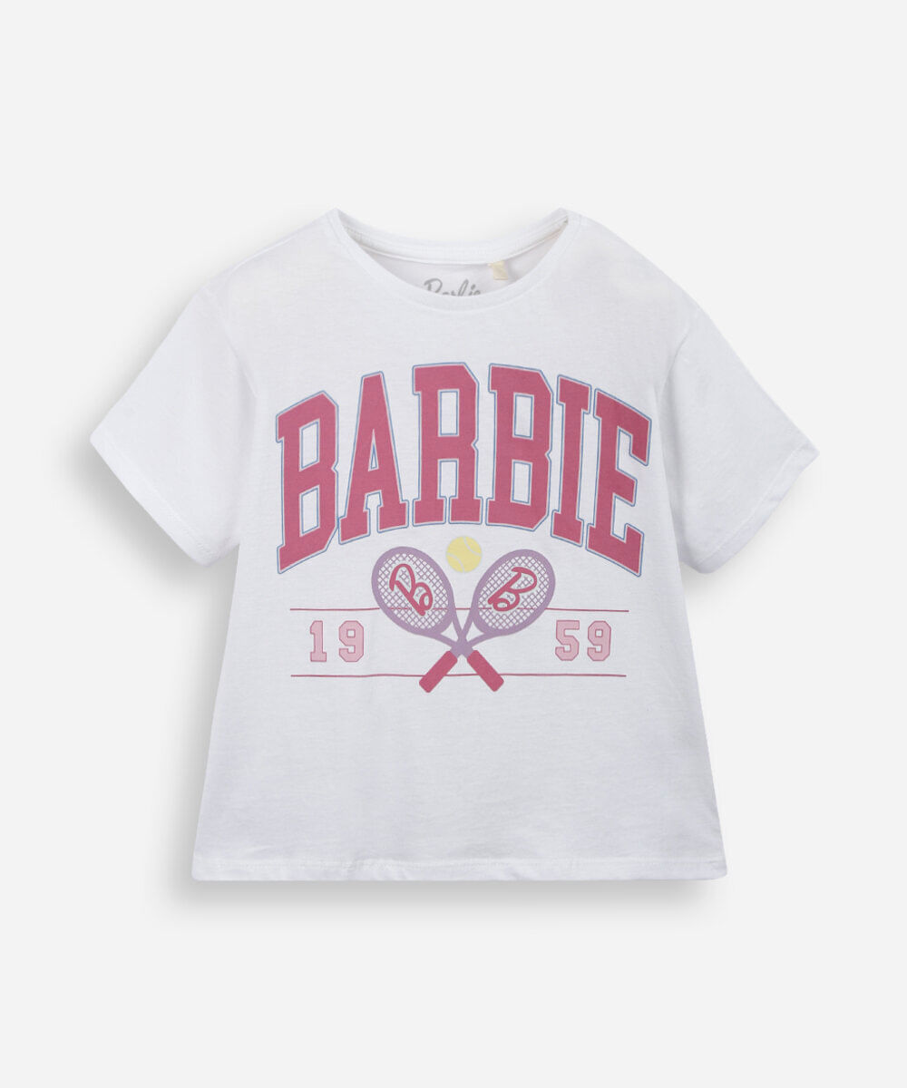camiseta infantil de algodão barbie com brinde off white
