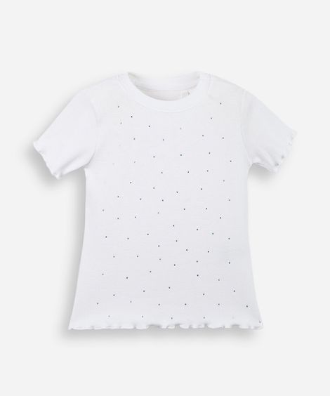 blusa de algodão infantil canelada com brilho off white