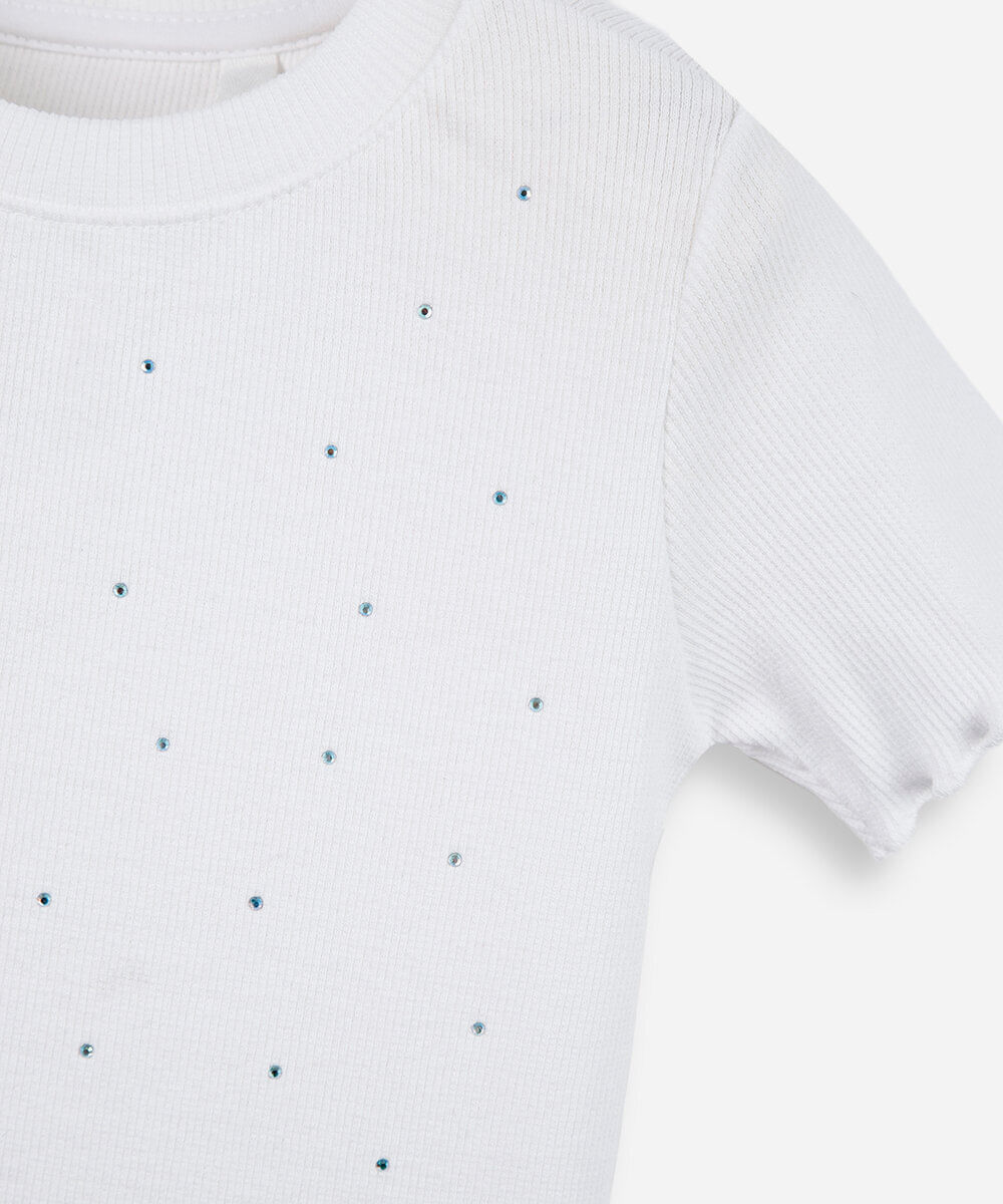 blusa de algodão infantil canelada com brilho off white