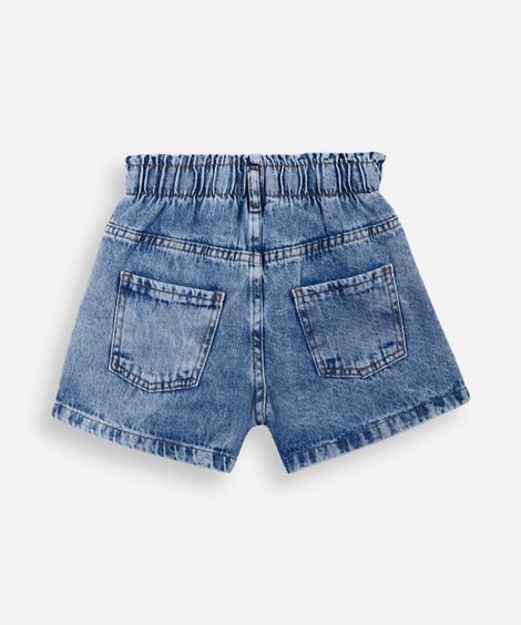 short infantil clochard jeans bordado cereja azul