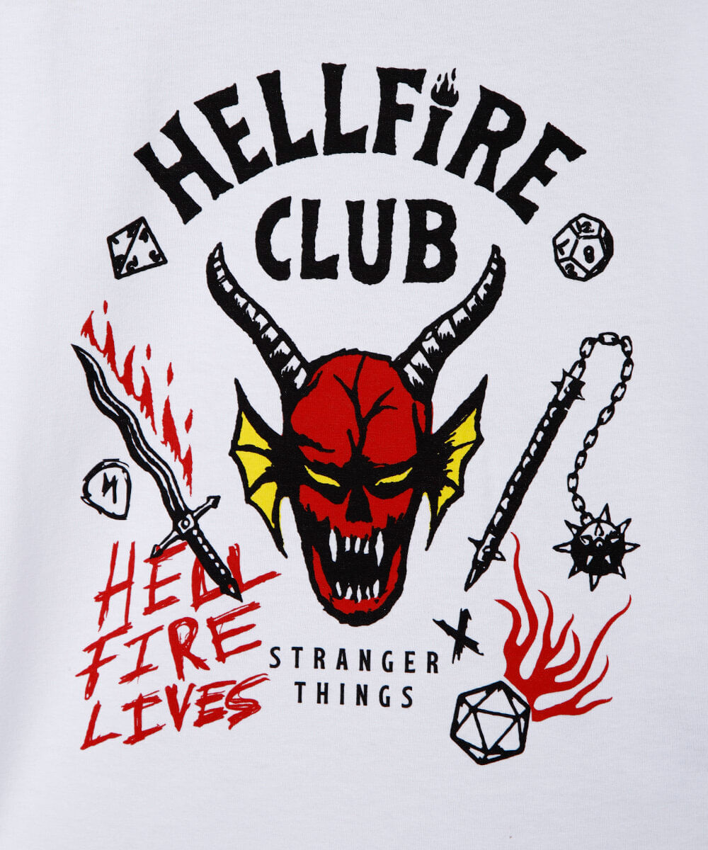 camiseta infantil de algodão hellfire stranger things off white