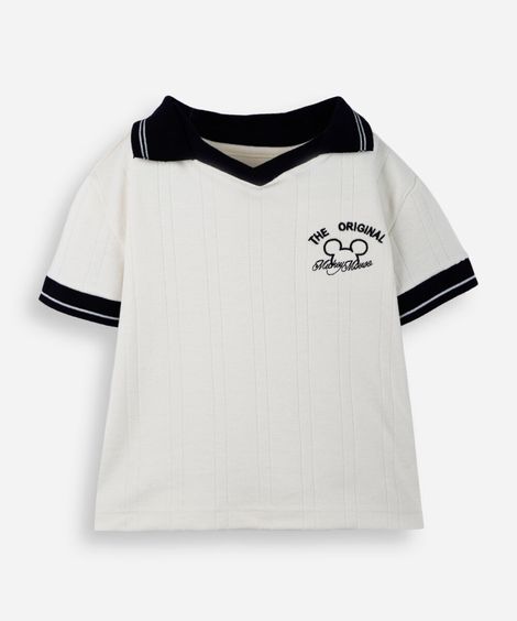 polo infantil gola v mickey bege