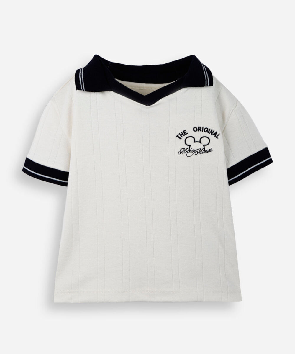 polo infantil gola v mickey bege