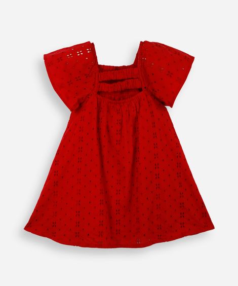 vestido infantil de laise elástico costas vermelho
