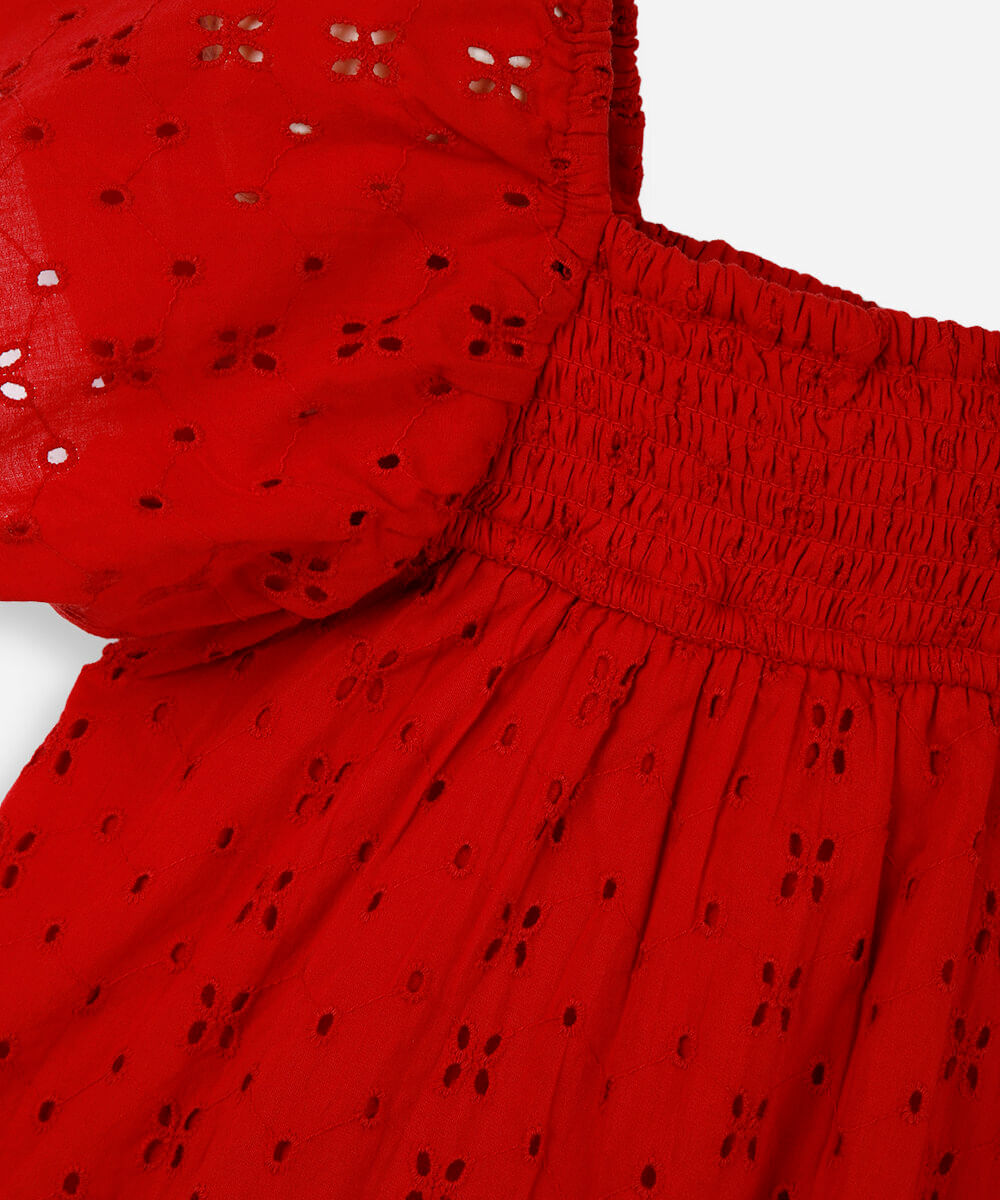 vestido infantil de laise elástico costas vermelho