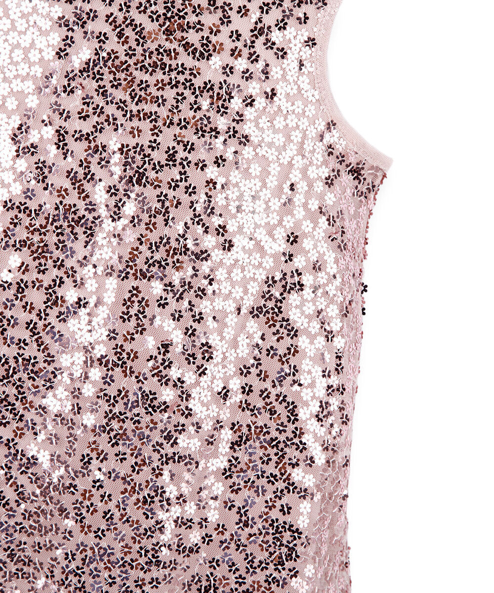 vestido infantil paetê flores rosa