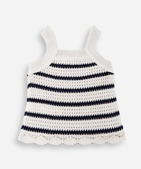 blusa infantil de tricô com laços listrada bege