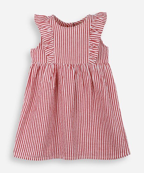 vestido infantil listrado texturizado vermelho
