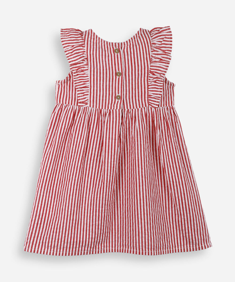 vestido infantil listrado texturizado vermelho