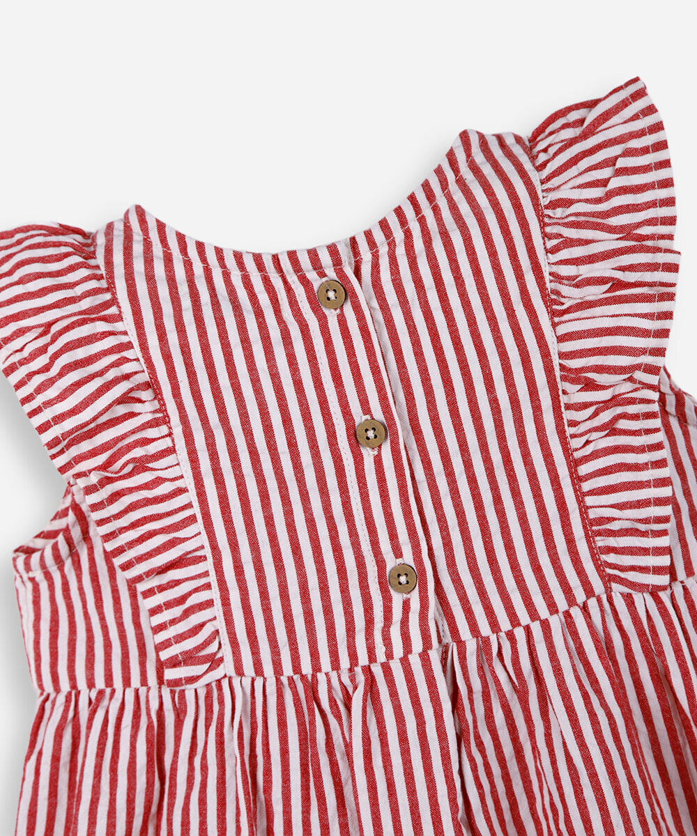 vestido infantil listrado texturizado vermelho