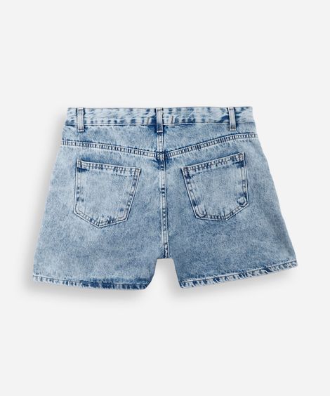 short infantil mom jeans bordado cereja azul