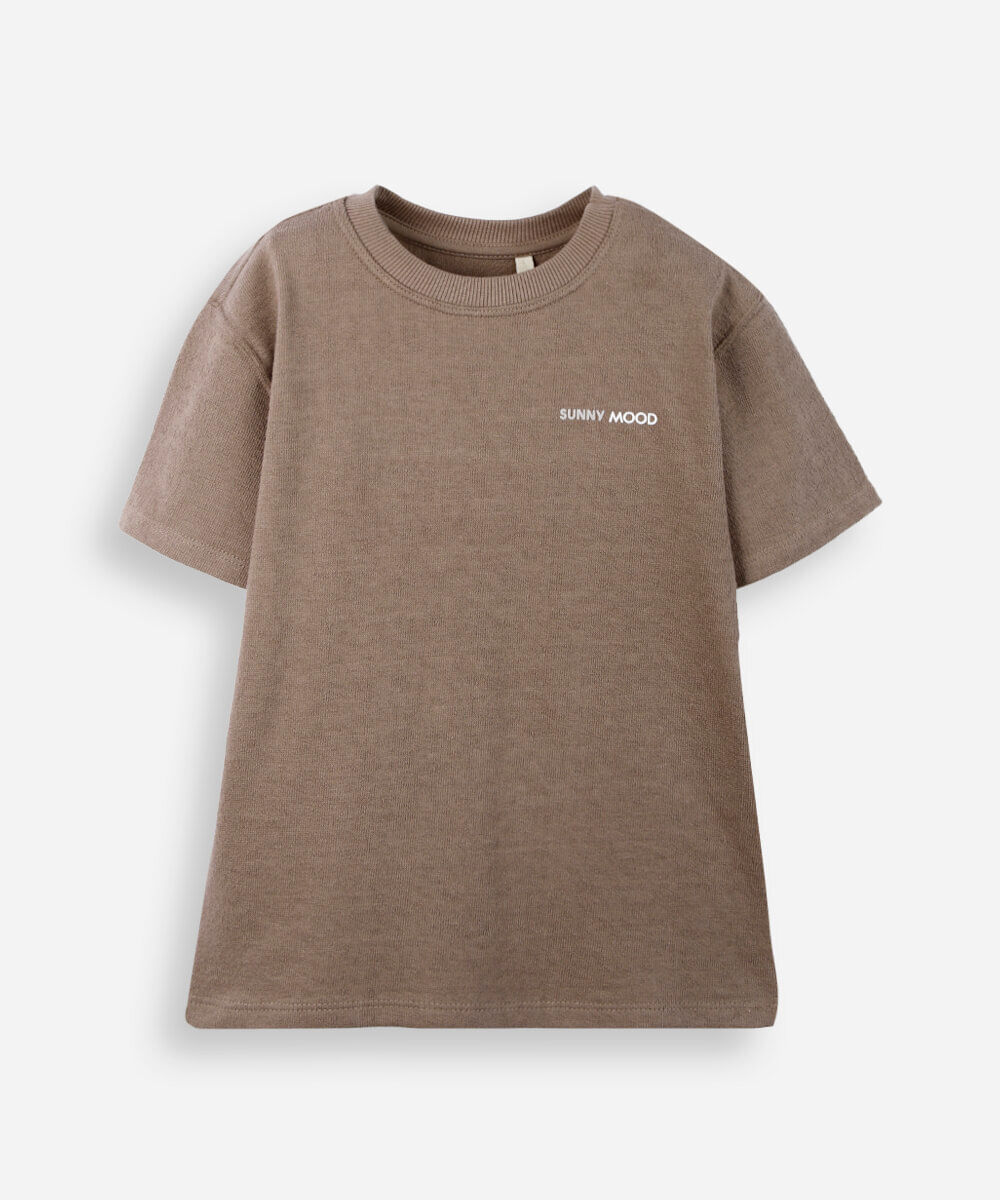 camiseta infantil de algodão texturizada sunny mood bege