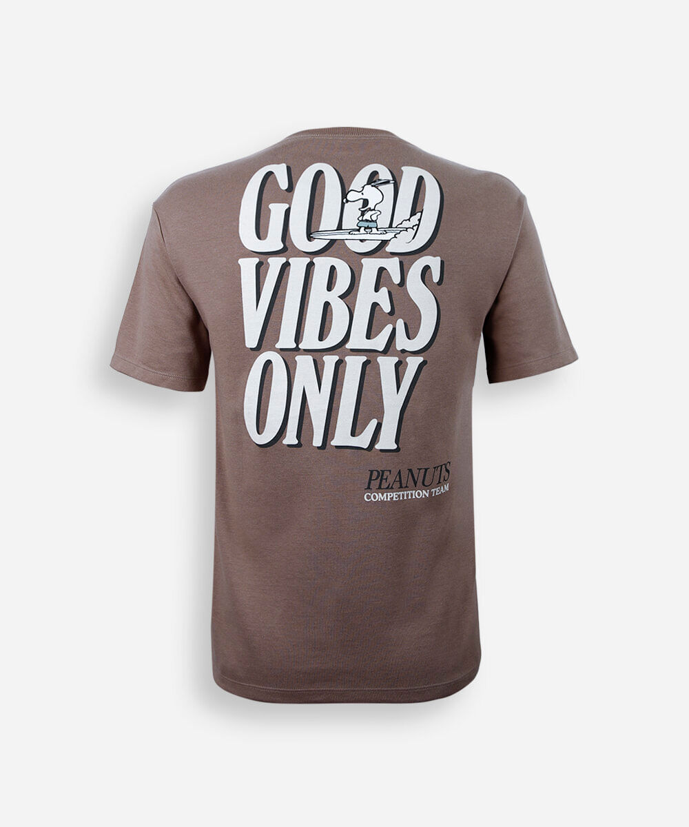 camiseta juvenil snoopy good vibes only marrom