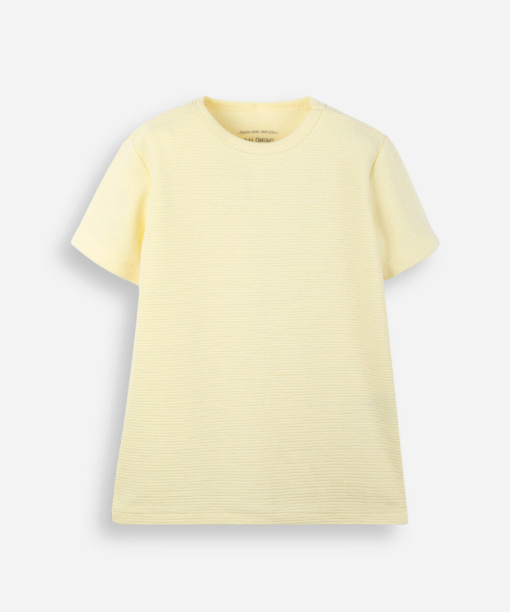 camiseta infantil manga curta canelada amarela